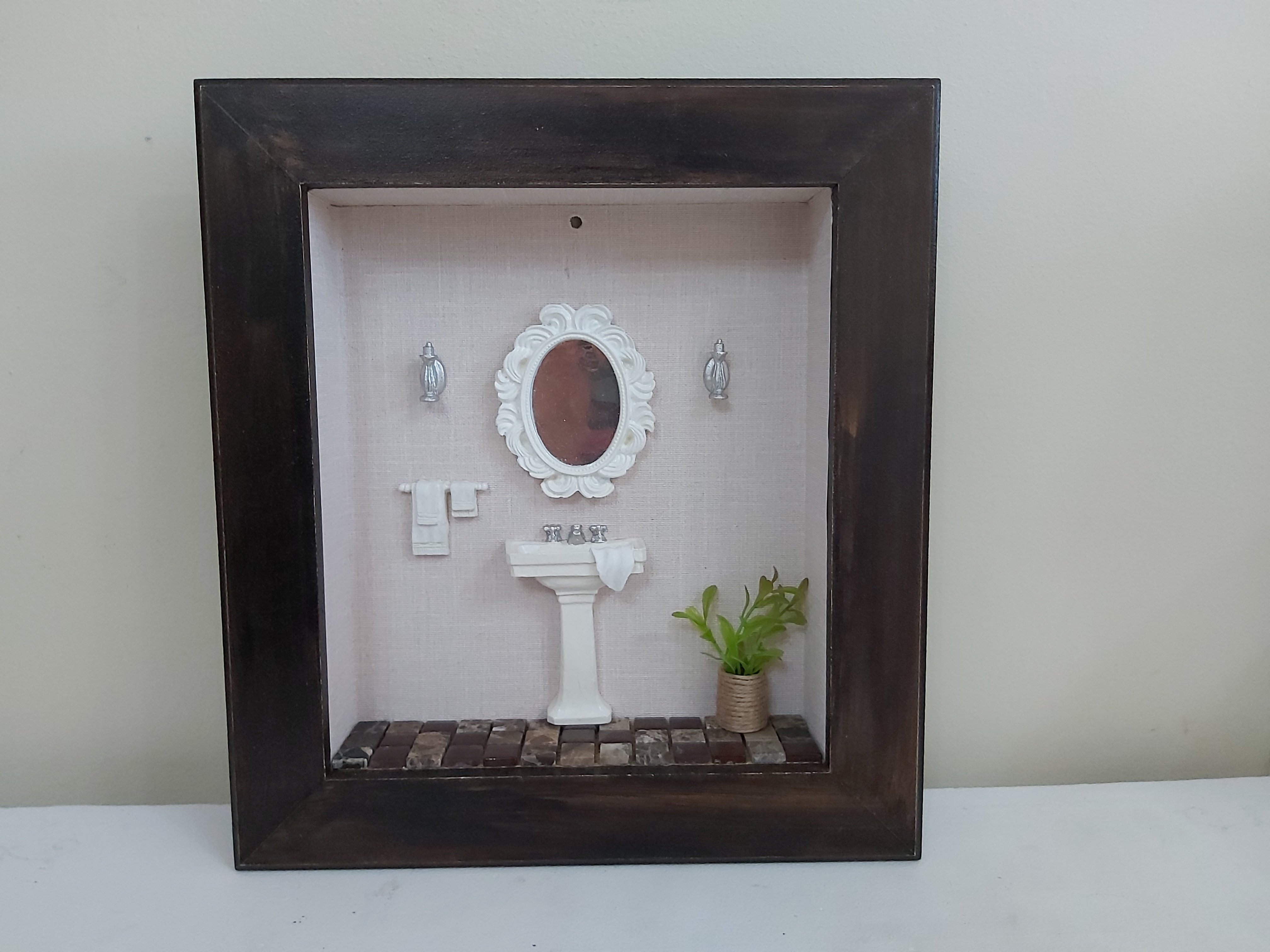 Quadro Cenário Miniatura Banheiro Lavabo Diorama Branco