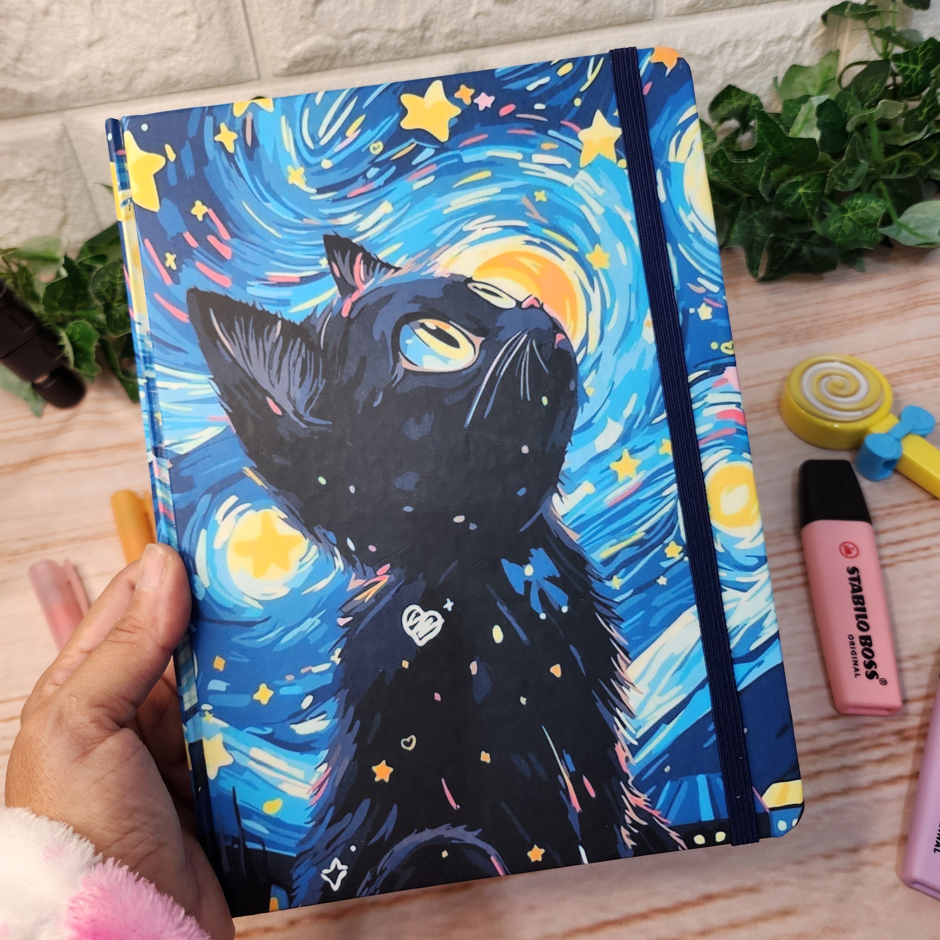 Caderno Sketchbook Gato Noite Estrelada A5 l journal l Desenho l