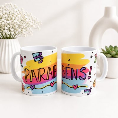 Caneca De Porcelana Personalizada Parabéns