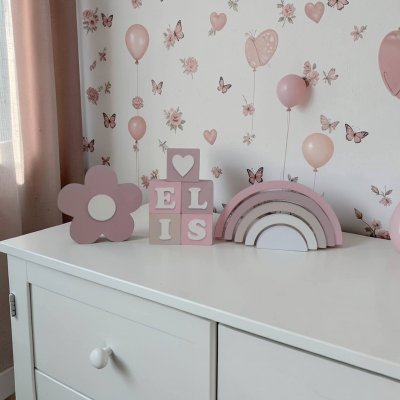 Kit decorativo arco iris + flor + cubos de mdf decoração infantil de festa e quarto enfeite de bebê mdf