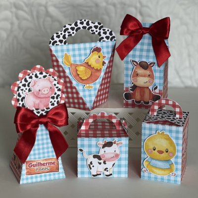 Kit 10 Caixinhas Personalizadas Fazendinha com aplique/ sem laço incluso (Cópia)