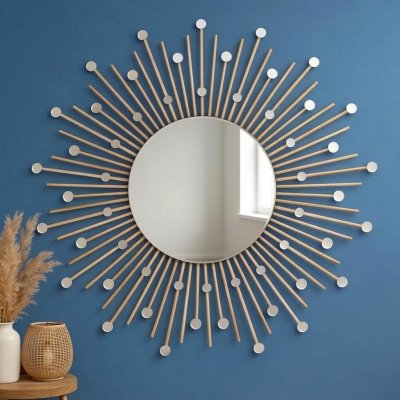 Espelho Sol 75cm Madeira Bambu com Mini Espelhos Modelo Exclusivo