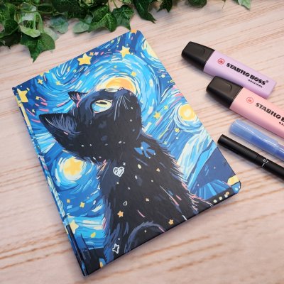 Caderno Sketchbook Gato Noite Estrelada A5 l journal l Desenho l