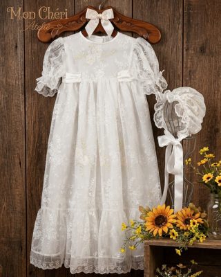Mandrião de Batismo / Vestido de Batizado Infantil - Tule de Ren