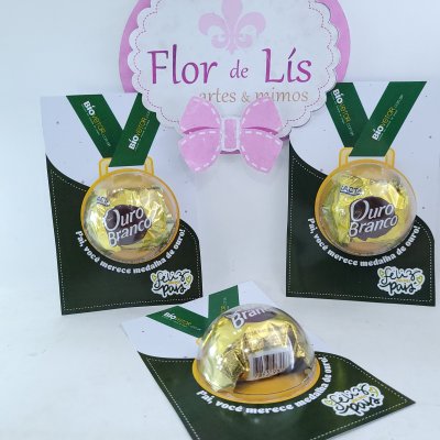 Card Dia dos Pais Medalha de Ouro com Bombom Presente Personaliza