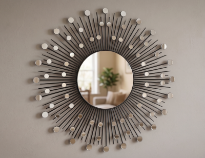 Espelho Sol 75cm Madeira de Bambu com Mini Espelhos Decoração Sofisticada