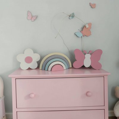 Kit decoração em mdf Arco íris, flor e borboleta, enfeite de mdf adorno de quarto infantil decoração de festa