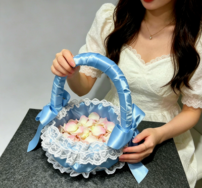Cesta de Florista Azul Serenity em Cetim de Luxo