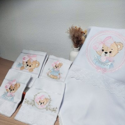 Enxoval de Bebê ursinha Kit Maternidade Luxo Personalizado Bordad