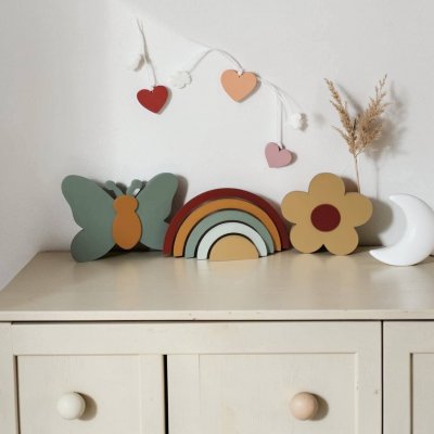 Kit decoração em mdf Arco íris, flor e borboleta, enfeite de mdf adorno de quarto infantil decoração de festa