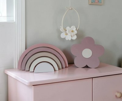 Kit decorativo arco iris + flor de mdf decoração de quarto e festa infantil enfeite de bebê
