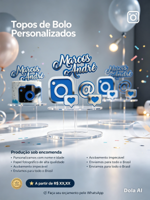 Topos de Bolo Personalizados | Diversos Temas | Nome e Idade | Papel Fotográfico Premium