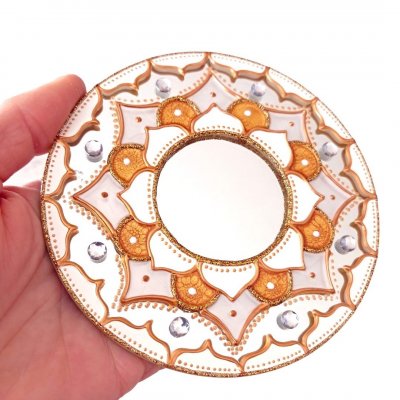 Espelho Decorativo Mandala Vitral para Porta de Entrada Branco 12