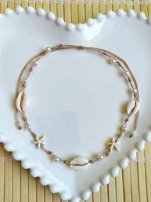 Colar de Estrelas Pérolas Regulável Feminino Moda Praia Verão