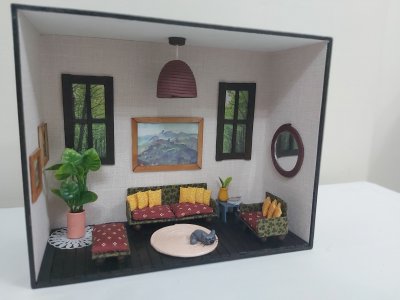 Quadro Miniatura Diorama Sala Móveis Espelho