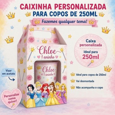 Caixa Personalizada para Copo de 250ML Princesas