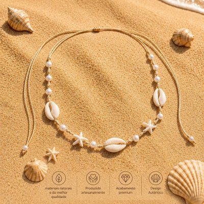 Colar de Estrelas Pérolas Regulável Feminino Moda Praia Verão