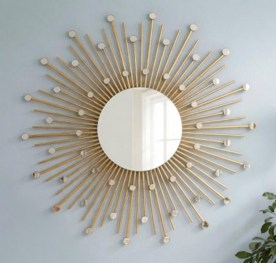 Espelho Sol 70cm em Madeira de Bambu Decoração Geral