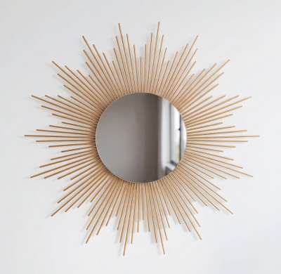 Espelho Sol 80cm de Madeira Bambu Artesanal para Decoração de Parede
