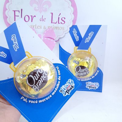 Presente Card Dia dos Pais Medalha com Bombom Ouro Branco Persona