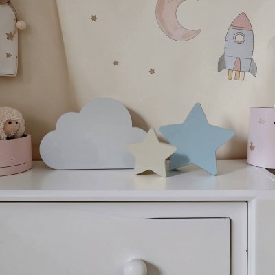 Nuvem + duas estrelas de mdf decorativas/ decoração de festa e quarto infantil enfeite de bebê