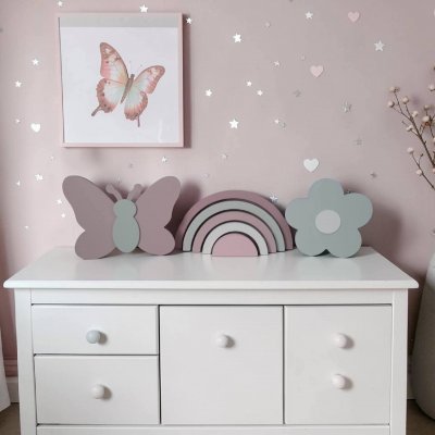 Kit decoração em mdf Arco íris, flor e borboleta, enfeite de mdf adorno de quarto infantil decoração de festa