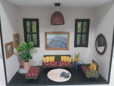 Quadro Miniatura Diorama Sala Móveis Espelho