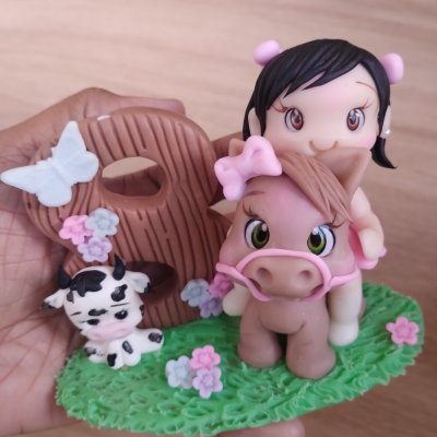 Vela Topo Fazendinha Rosa Vaquinha