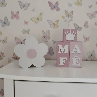 Kit decorativo flor + cubos de mdf decoração infantil de festa e
