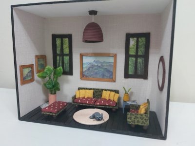 Quadro Miniatura Diorama Sala Móveis Espelho
