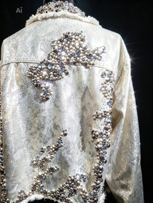 Jaqueta jeans com Cristais Customizada inteira Bordada a Mão