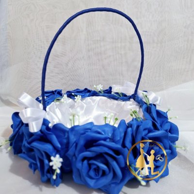 Cesta de Florista Azul Royal e Branco - Artesanal