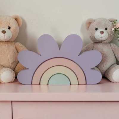 Arco iris de mdf formato de flor decoração de quarto infantil / enfeite de festa, adorno em mdf