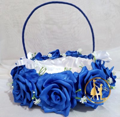 Cesta de Florista Azul Royal e Branco - Artesanal