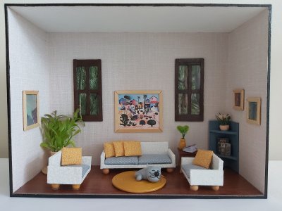 Quadro Cenário Miniatura Sala Móveis Diorama