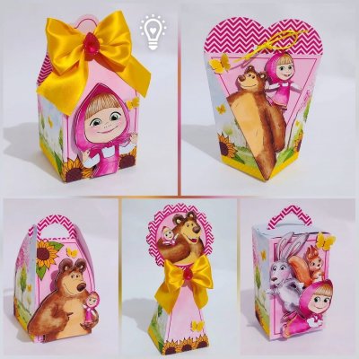 Kit 10 Caixinhas Personalizadas Masha e Urso com aplique/ sem laço incluso (Cópia) (Cópia)