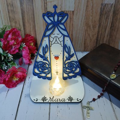 Estatueta Nossa Senhora Aparecida em MDF com Porta-Vela Personali