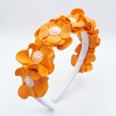 Tiara de Cabelo Infantil Laranja com Pérolas