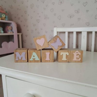 3 Cubos de madeira pinus, decoração de quarto infantil, festa inf