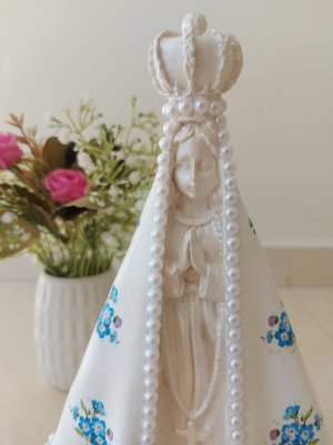 Nossa Senhora Aparecida 25cm decoupage flor azul