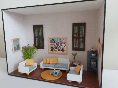 Quadro Cenário Miniatura Sala Móveis Diorama
