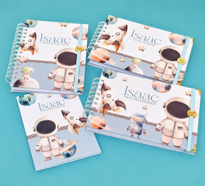 Kit maternidade Astronauta livro do bebê,  mêsversário, caderneta de saúde, porta documentos, caixa cartonada e brinde