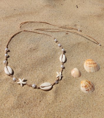 Colar de Estrelas Pérolas Regulável Feminino Moda Praia Verão