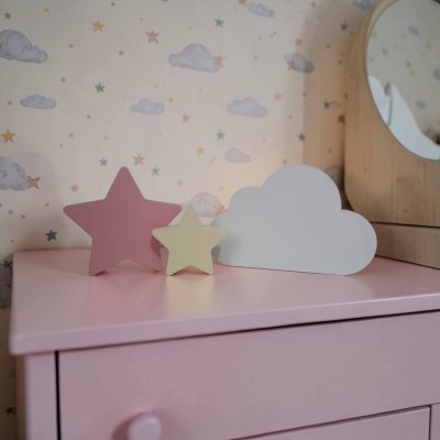 Nuvem + duas estrelas de mdf decorativas/ decoração de festa e quarto infantil enfeite de bebê