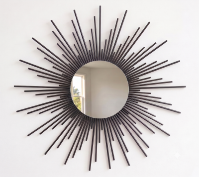 Espelho Sol Boho Madeira Bambu - Decoração Rústica Artesanal 70cm