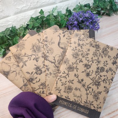 Caderno Midori Kraft Floral Kit 4 unidades l A5 Midori l Anotações l Desenho