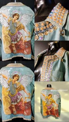 Jaqueta Jeans São Miguel Arcanjo Bordada Nas Costas