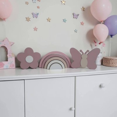 Kit decoração em mdf Arco íris, flor e borboleta, enfeite de mdf adorno de quarto infantil decoração de festa
