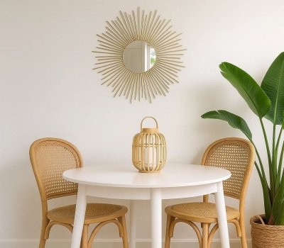Espelho Sol 70cm Artesanal Madeira de Bambu Decoração Criativa