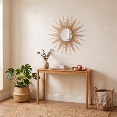 Espelho de Parede em Madeira de Bambu para Sala e Hall Decoração Geral 75cm